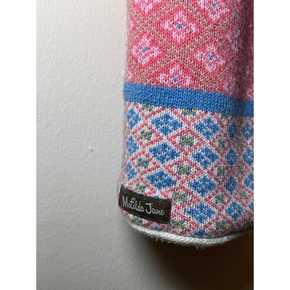 Matilda Jane Girls Knit Hooded Vest Size 10 Pink Blue Fair Isle Sherpa Lined - Picture 5 of 7
